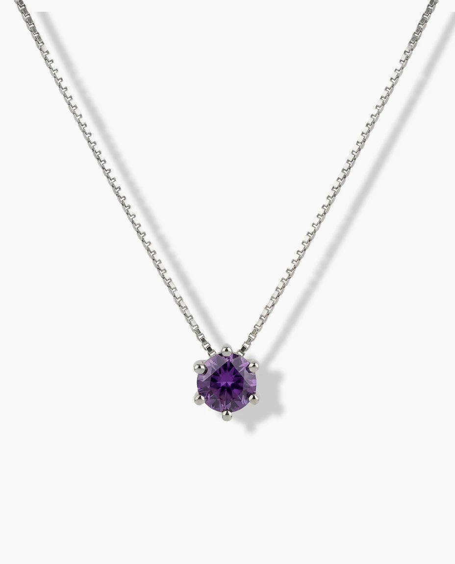 srebrna ogrlica rodijum ljubičasti cubic zirconia cirkon minimalisticki