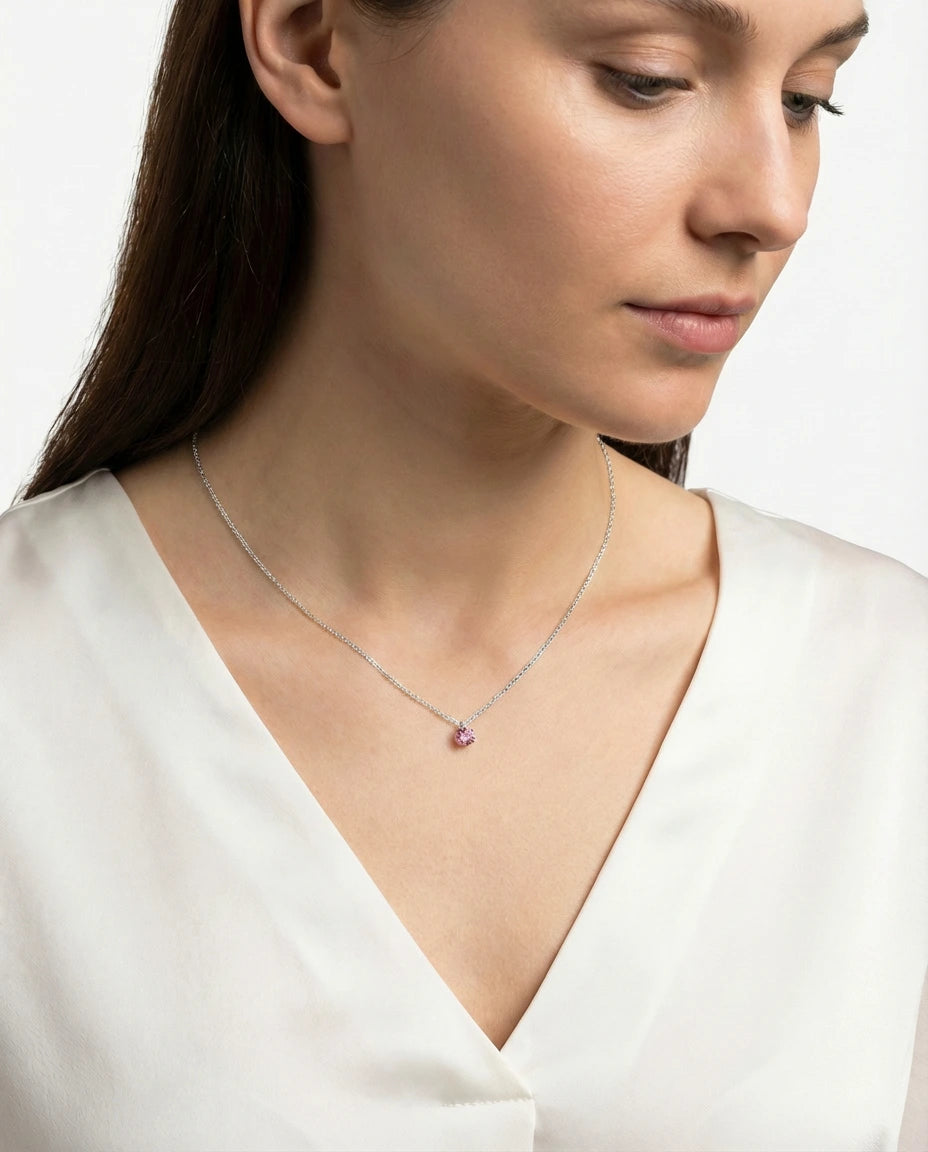 Image of srebrna ogrlica rodijum roze cubic zirconia cirkon minimalisticki