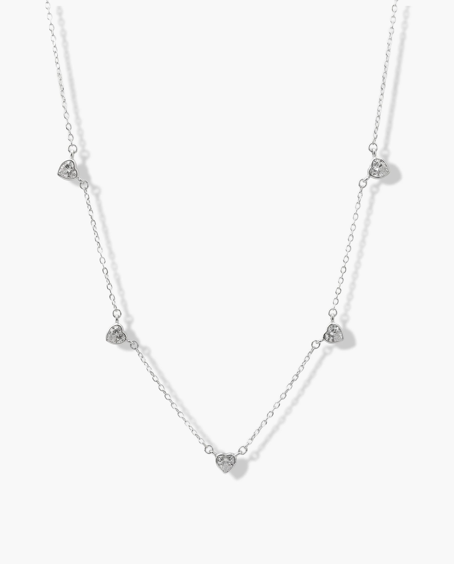 Image of Srebrna ogrlica srca beli cubic zirconia – ogrlica rodijum