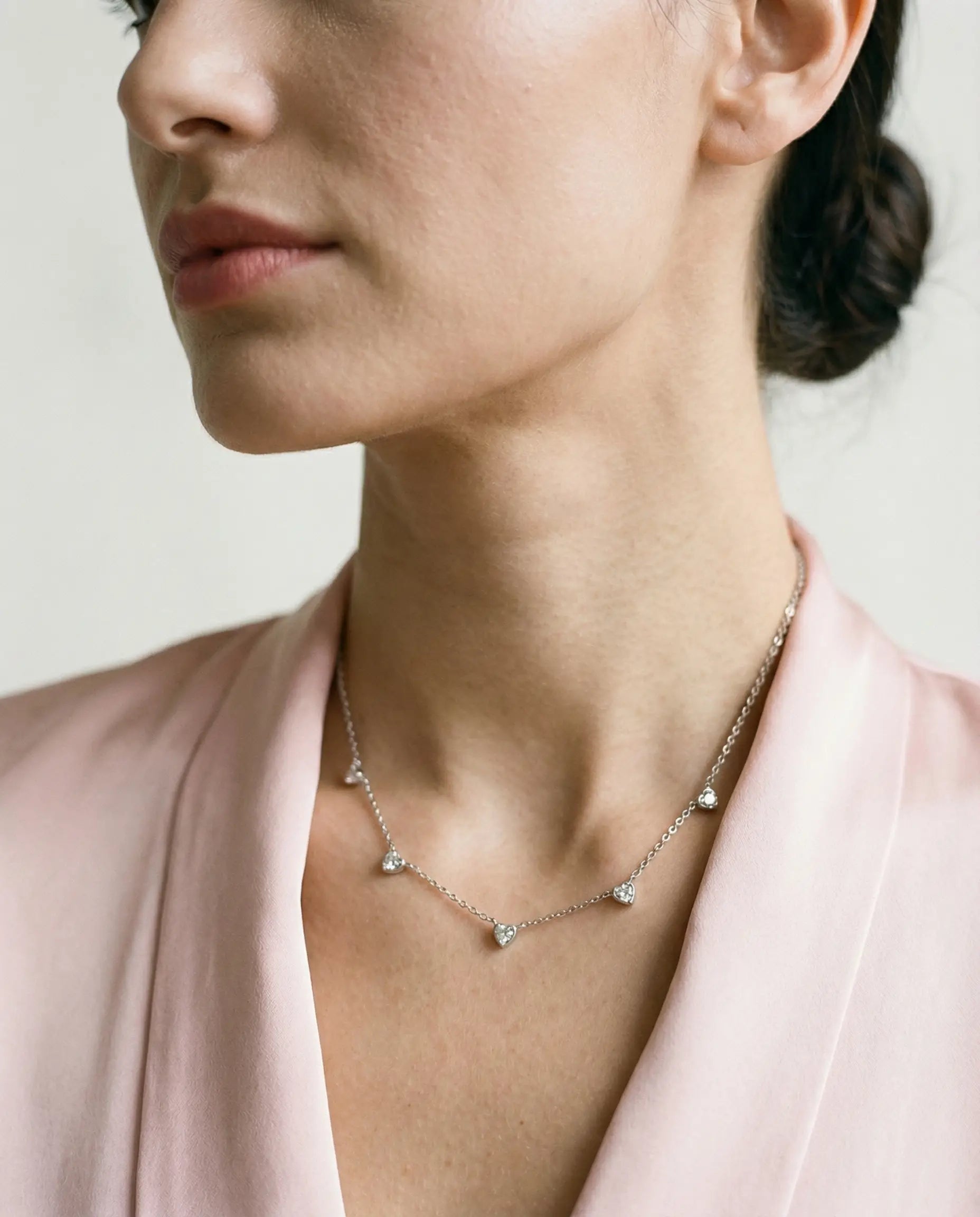 Image of Srebrna ogrlica srca beli cubic zirconia – ogrlica rodijum