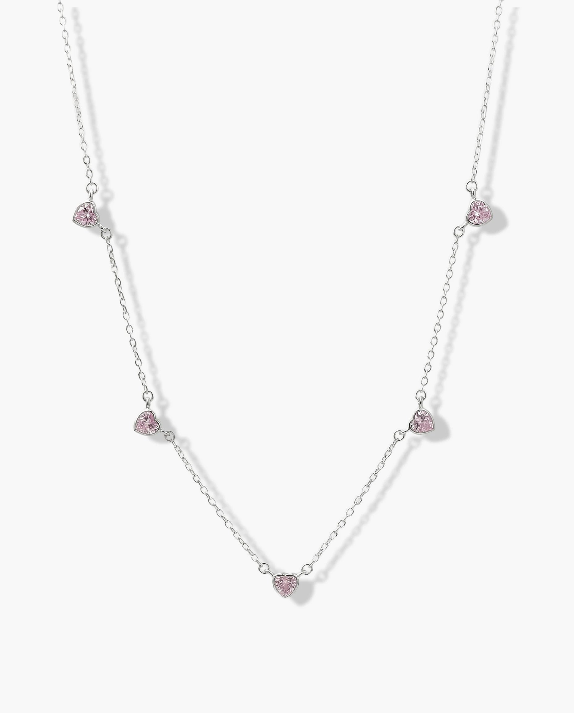 Image of Srebrna ogrlica srca roze cubic zirconia – ogrlica rodijum