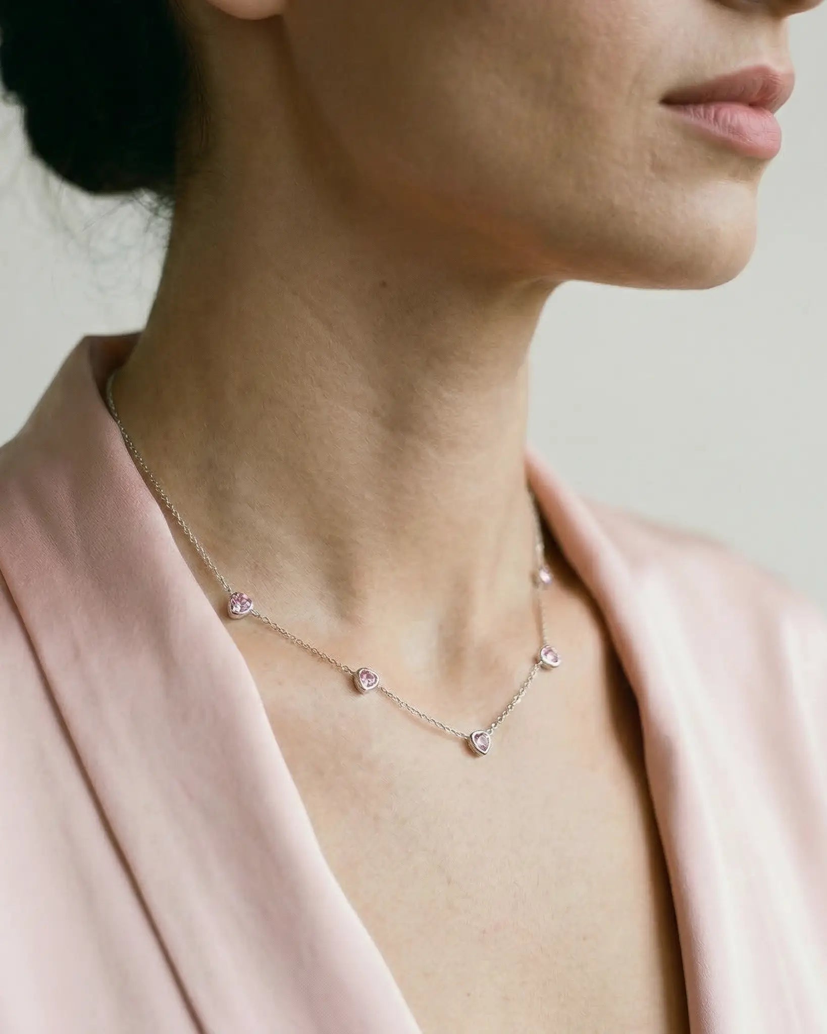 Image of Srebrna ogrlica srca roze cubic zirconia – ogrlica rodijum