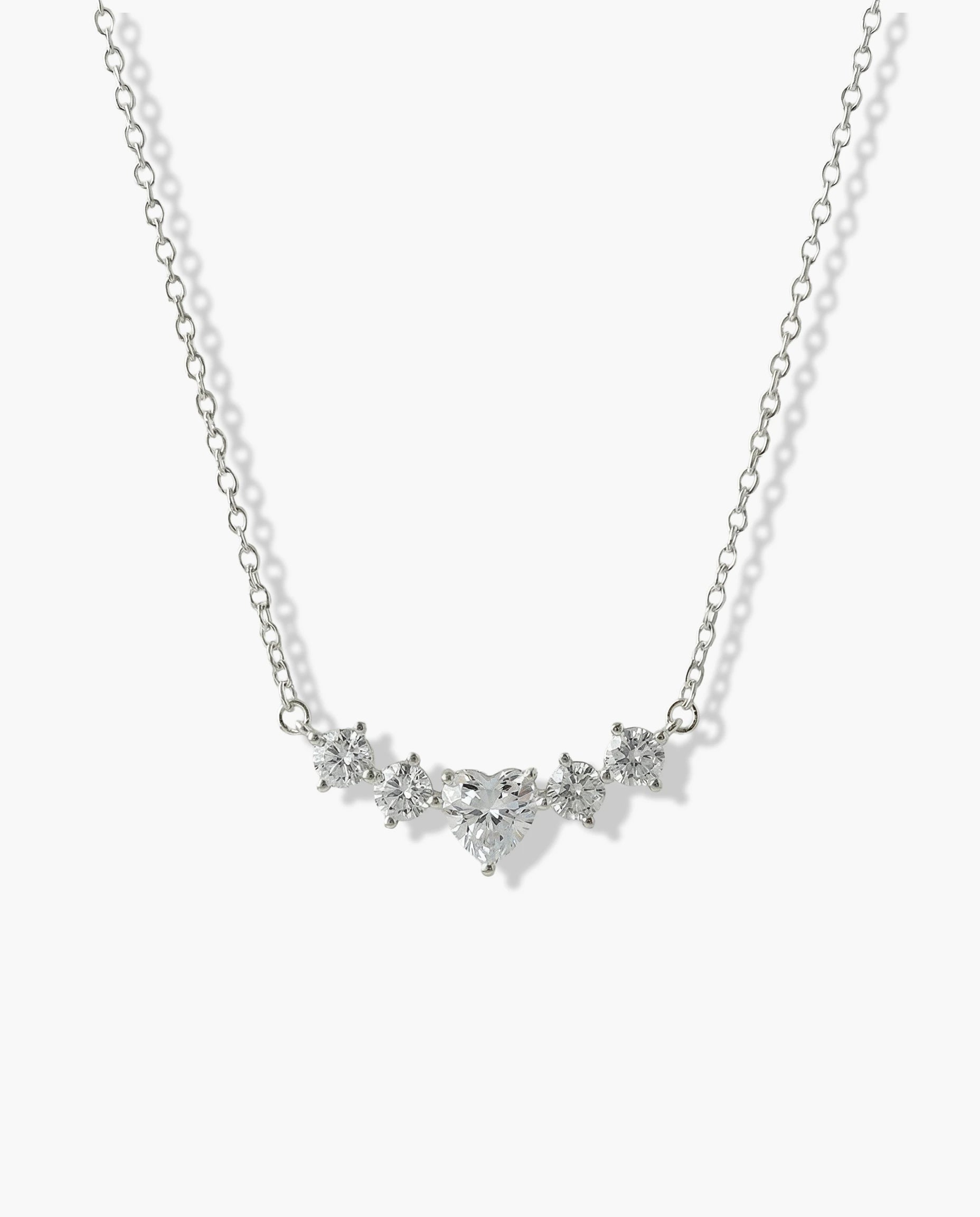 Image of srebrna ogrlica rodijum srce beli cubic zirconia cirkoni