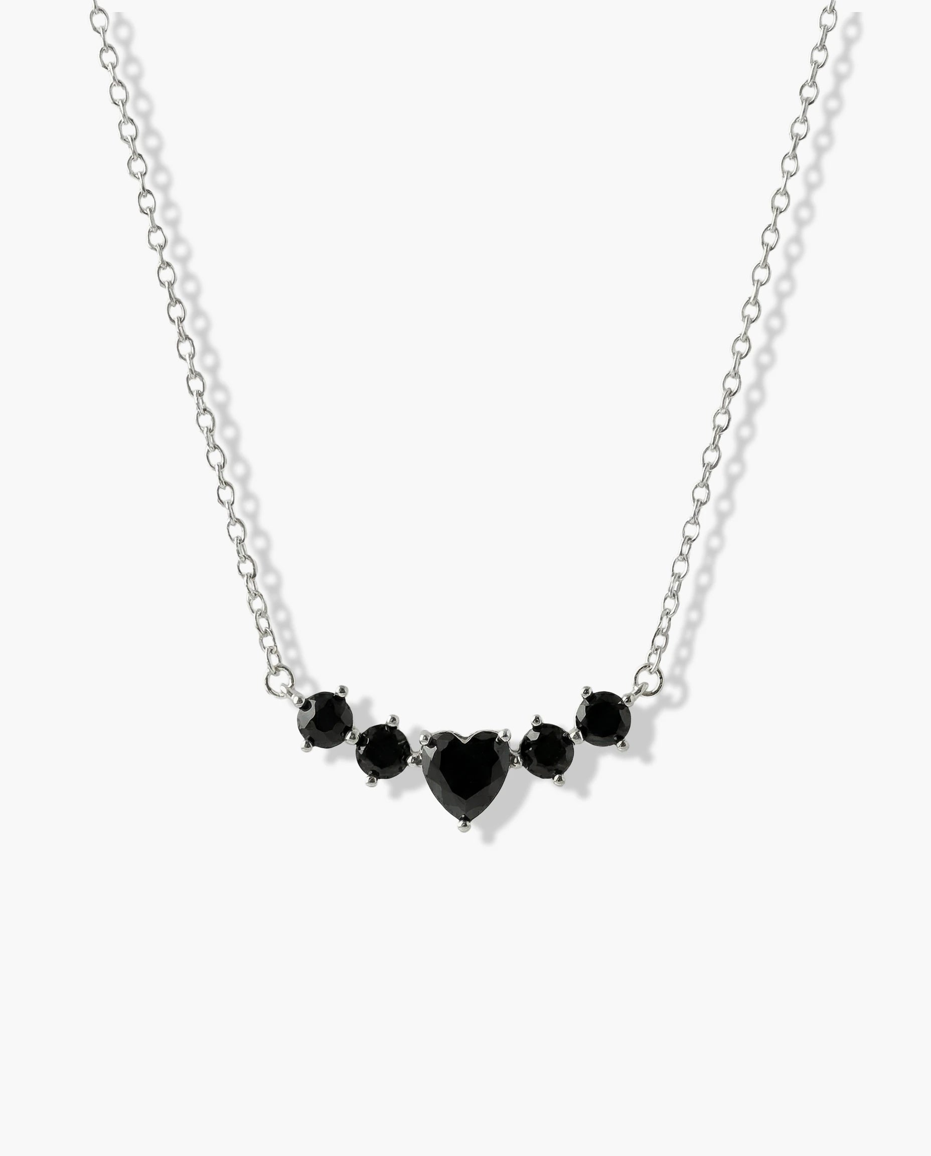 srebrna ogrlica rodijum srce crni cubic zirconia cirkoni