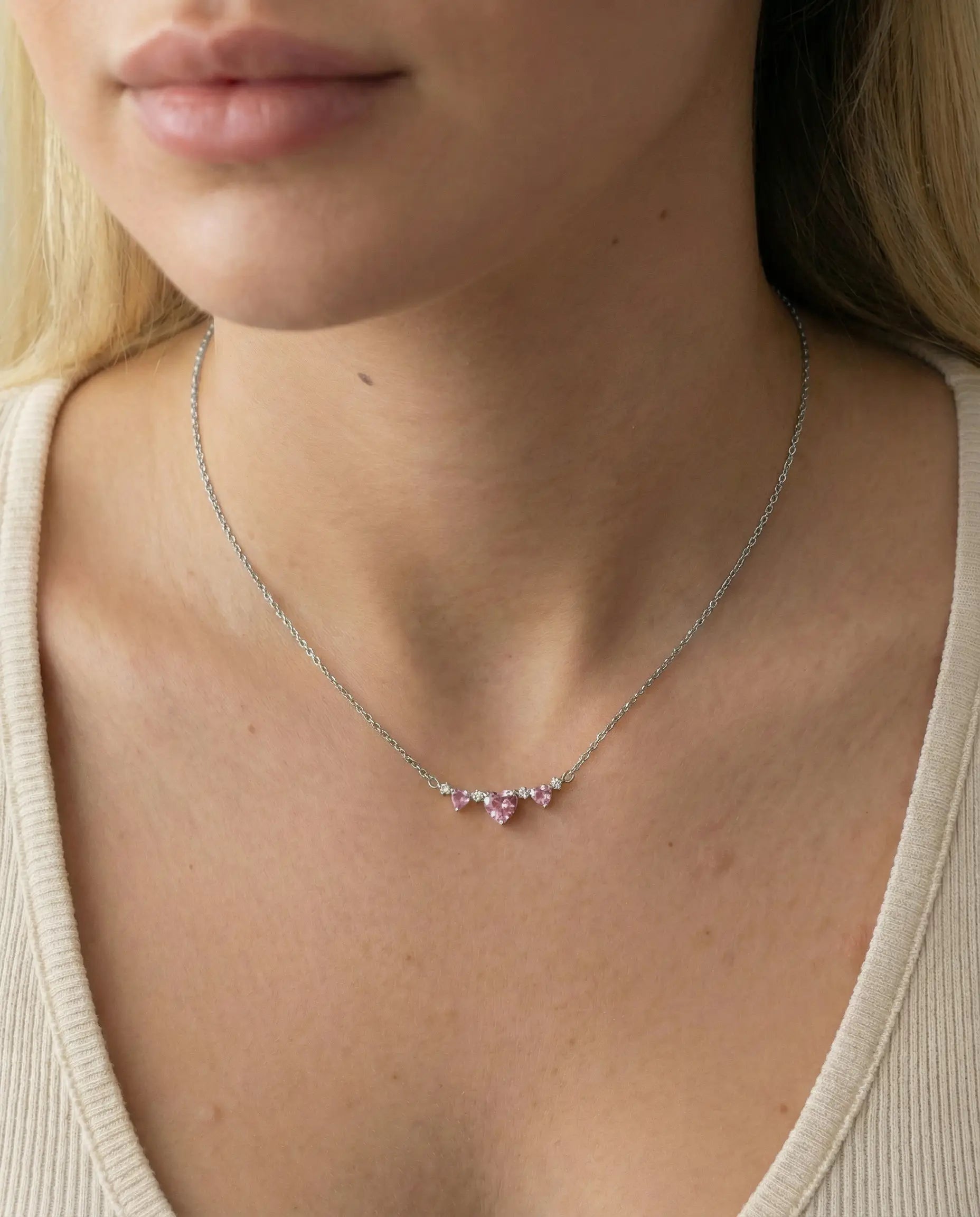 Srebrna ogrlica srce roze cubic zirconia – ogrlica rodijum