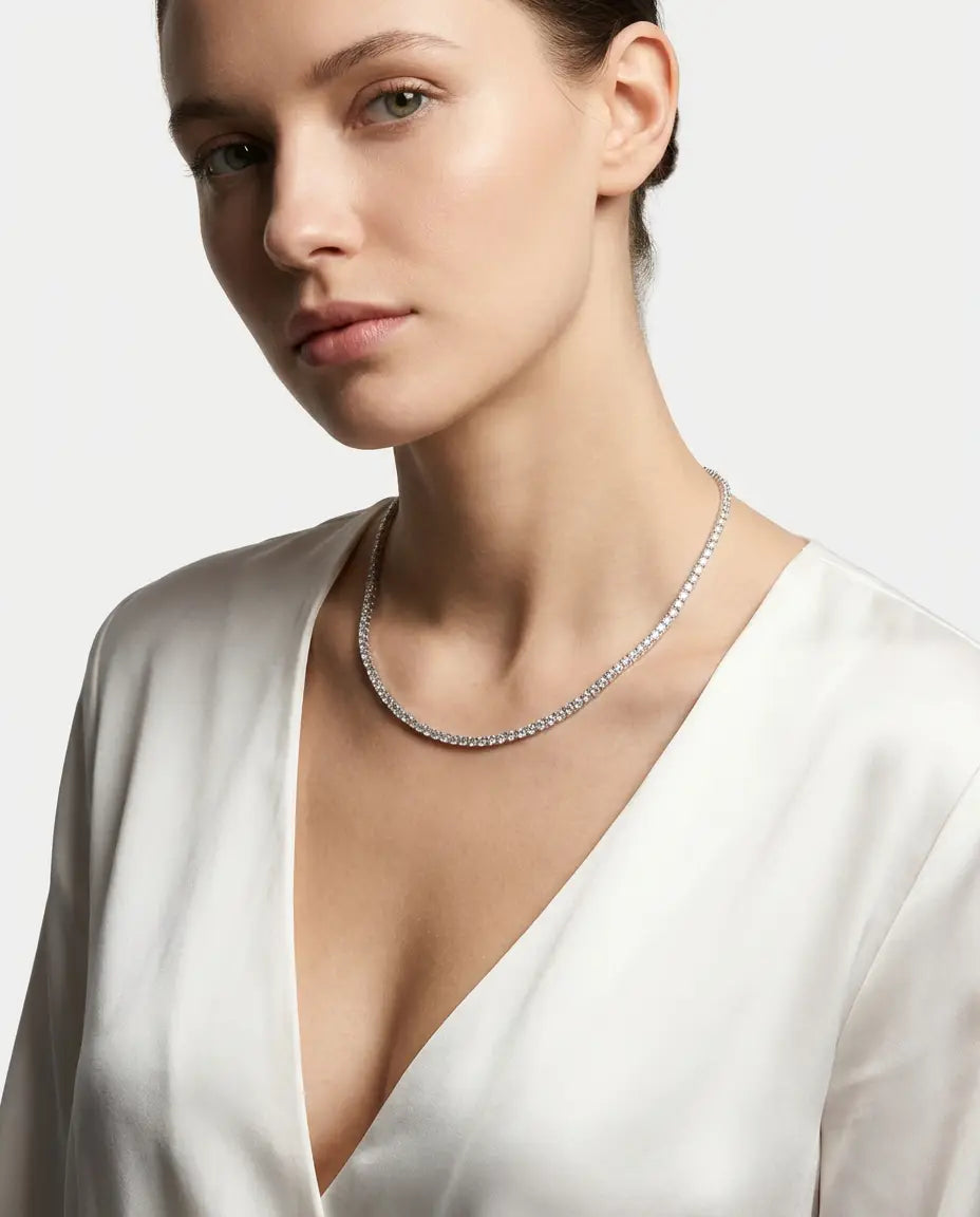 srebrna ogrlica rodijum tenis cubic zirconia cirkoni