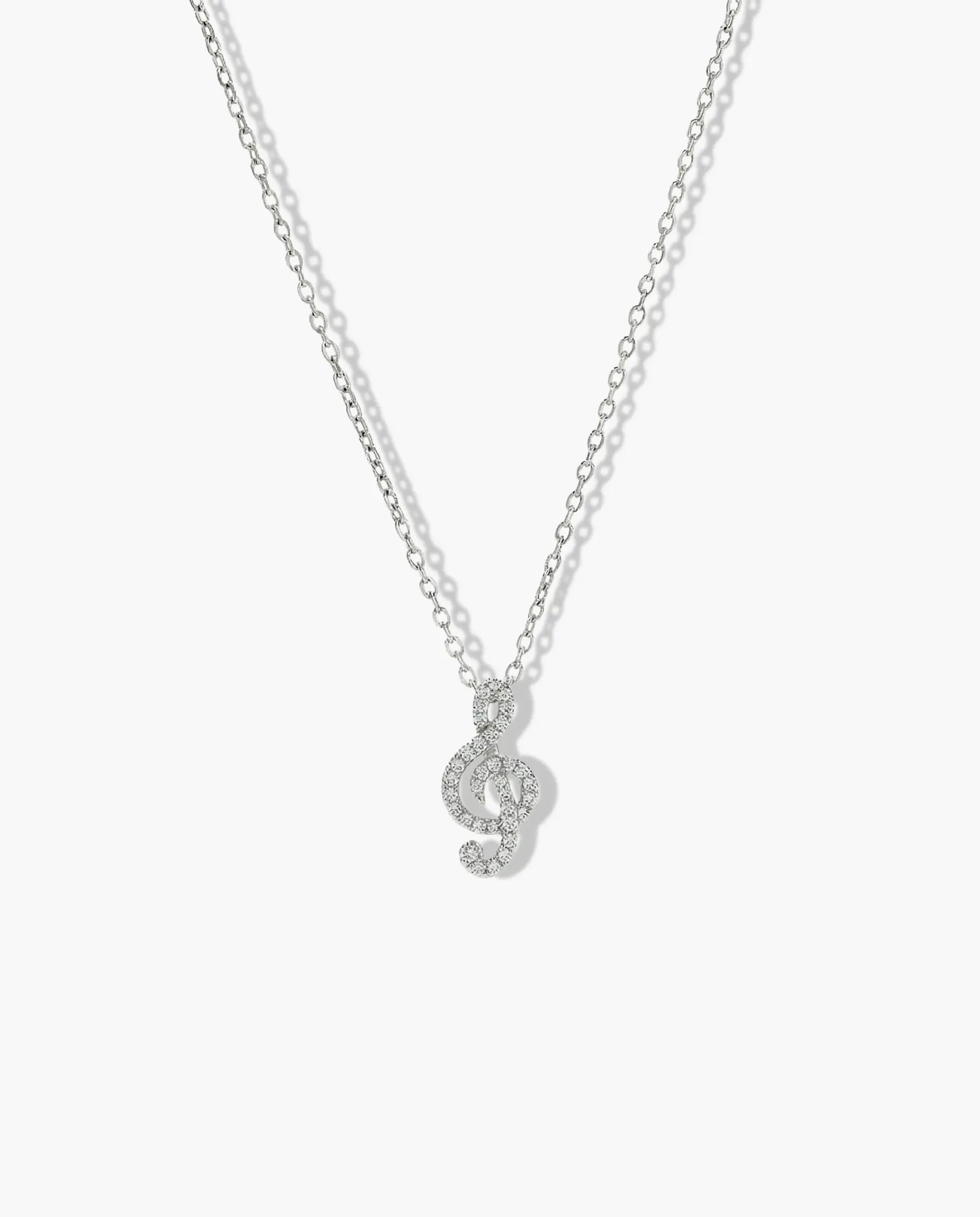 Image of Srebrna ogrlica violinski ključ cubic zirconia – ogrlica rodijum