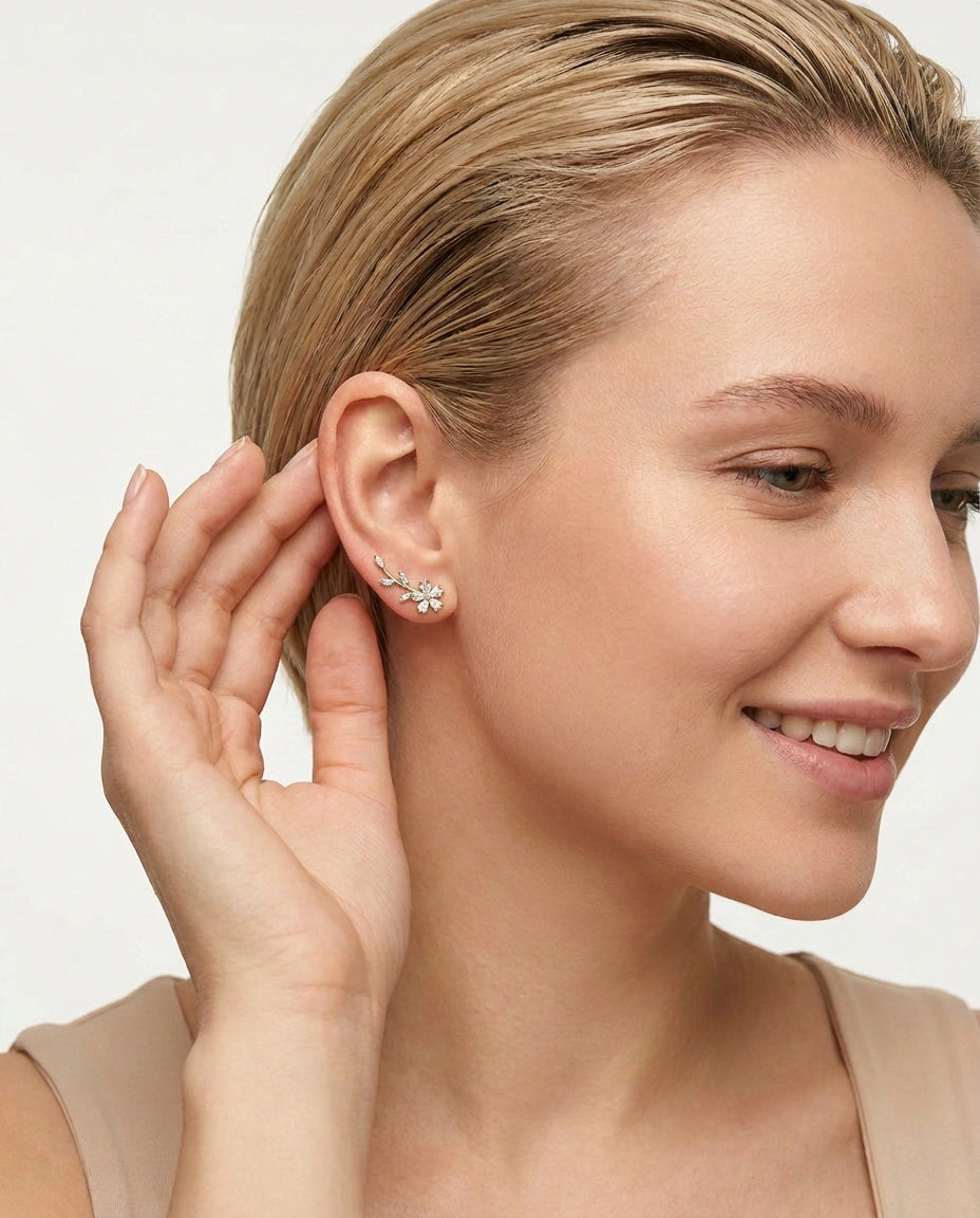 penjalice srebro 925 cvet i listici beli cubic zirconia cirkoni
