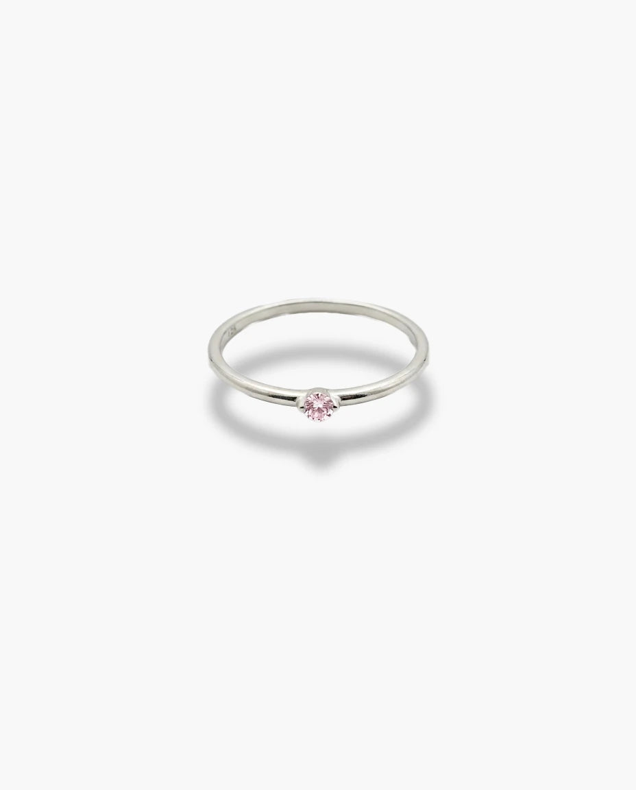 Image of srebrni prsten rodijum roze cubic zirconia cirkon minimalisticki