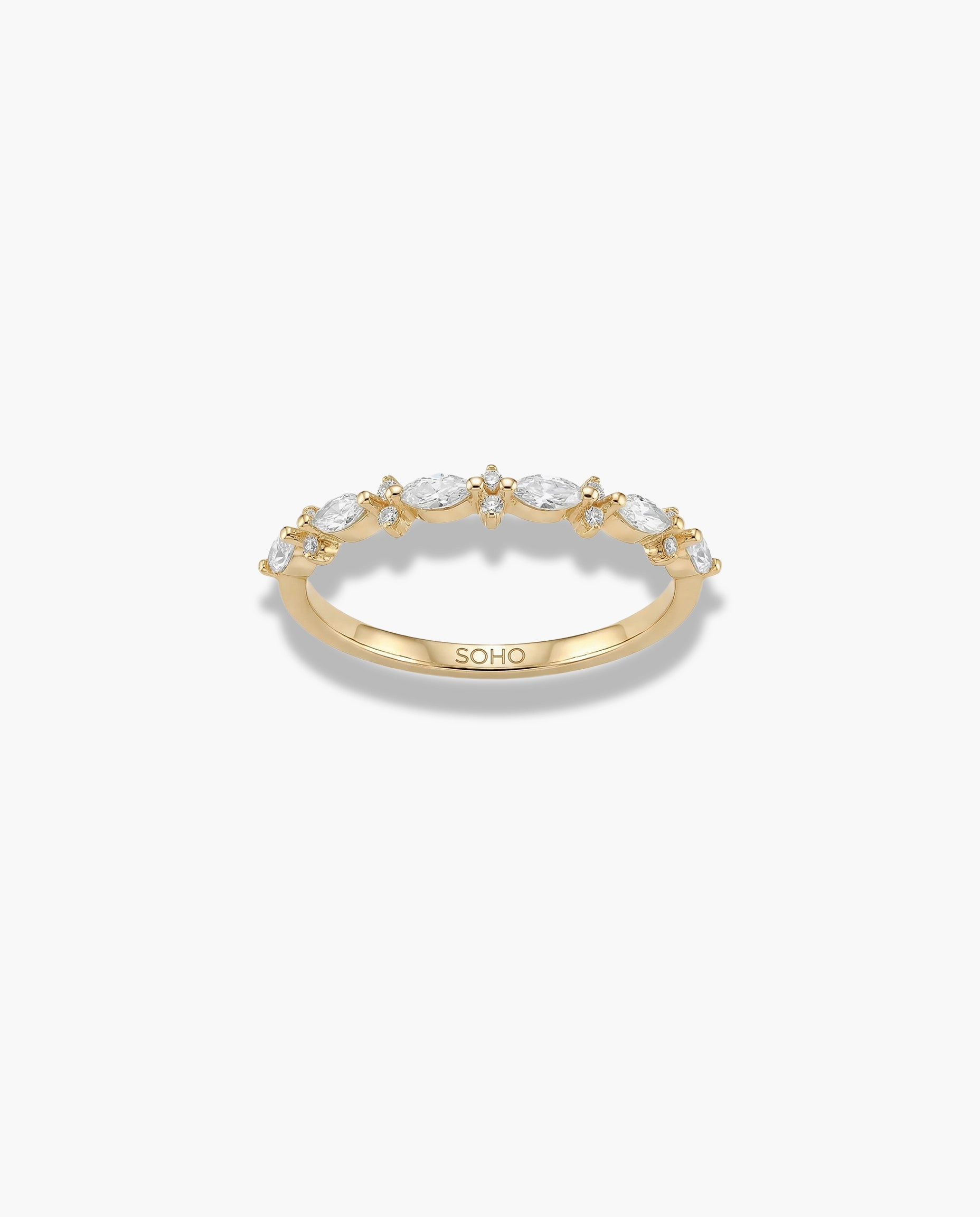 Srebrni prsten niz cirkona u žutoj pozlati 925