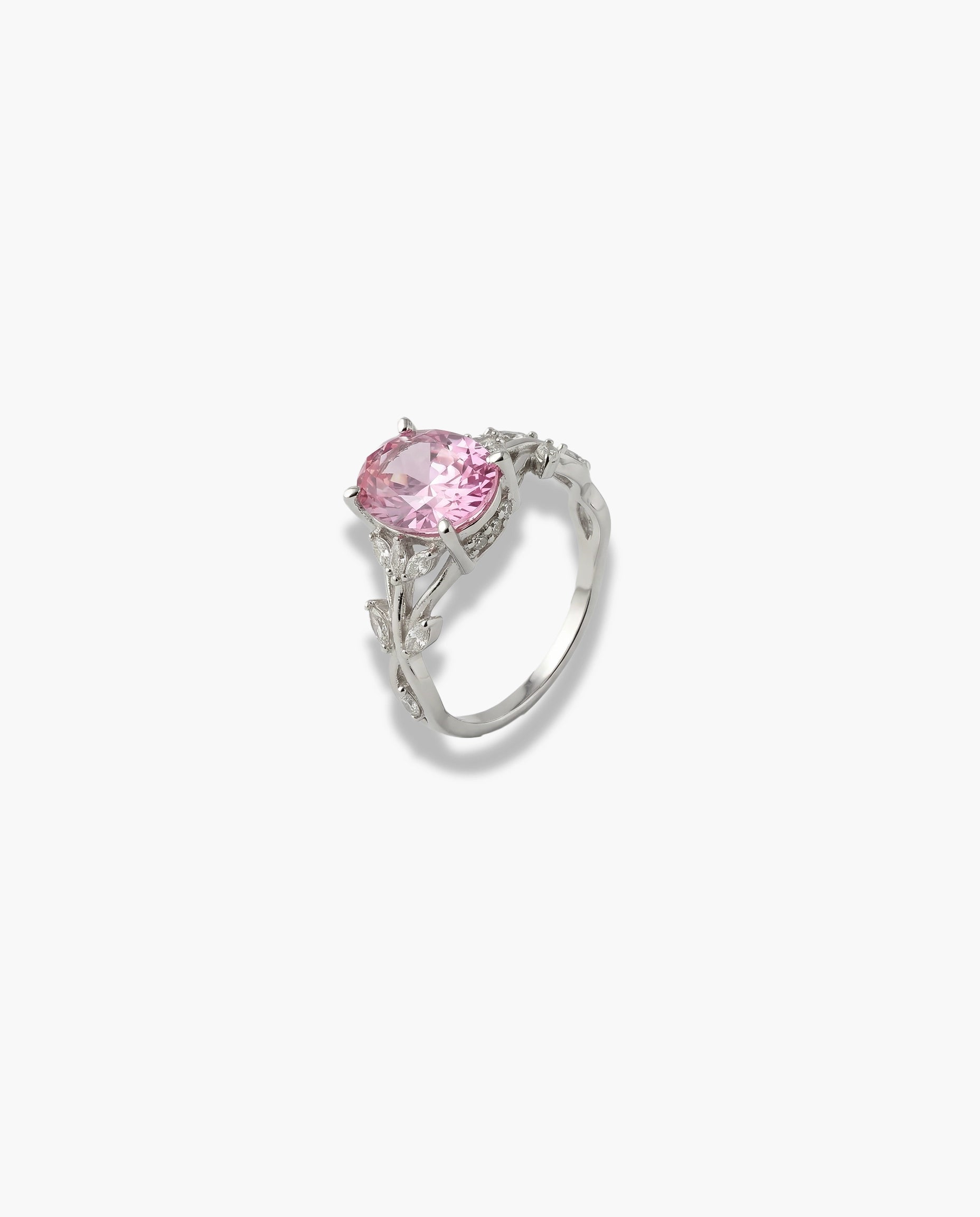 Image of srebrni prsten rodijum roze ovalni cubic zirconia cirkon